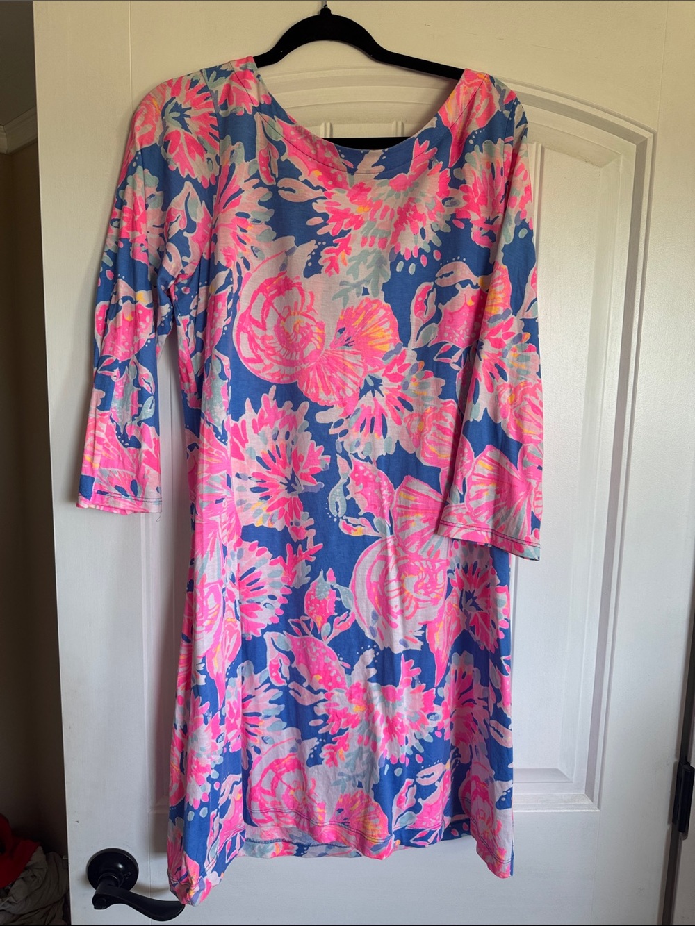 Lilly Pulitzer Blue Shift Dress with Pink Floral Print